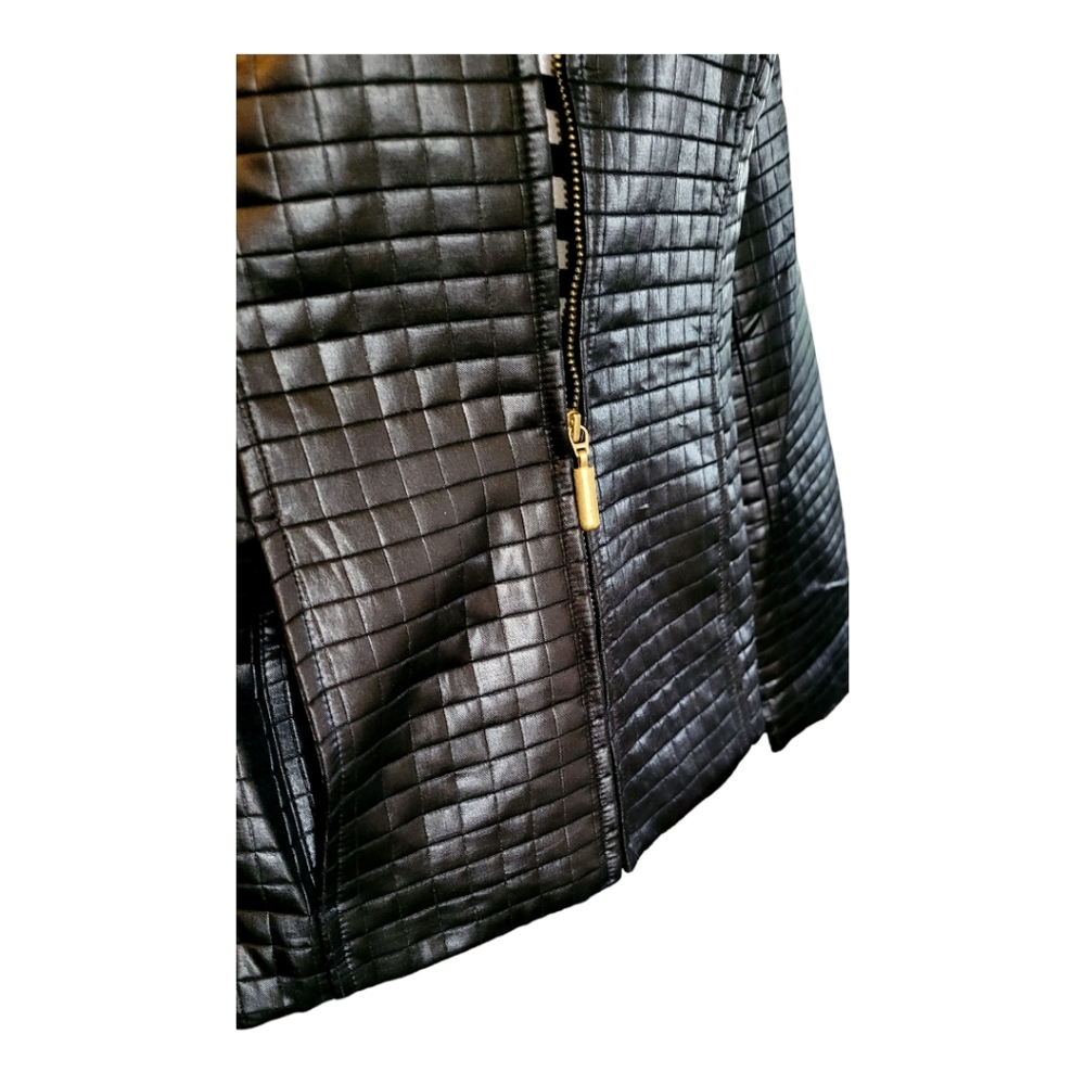 Quilted leather look lightweight 90s oversized black jacket size large - Picture 2 of 11